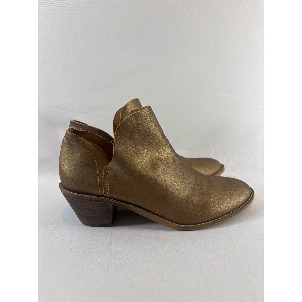 Anthropologie Kelsi Dagger Brooklyn Bronze Metallic Leather Bootie 10 Western - Picture 3 of 6